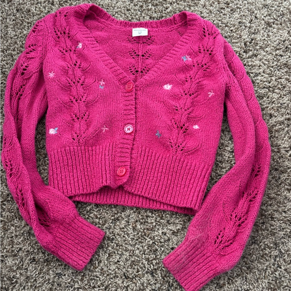 Abercrombie Kids Pink Cable Knit Cardigan Sweater